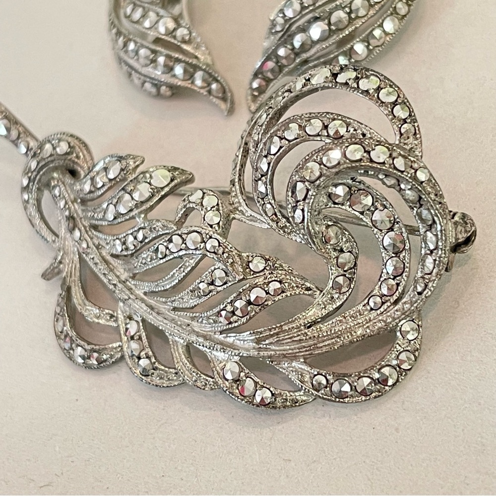 Vintage West Germany Sterling Silver 800 Rhinestone Brooch & Earrings Set Metall - Picture 6 of 13